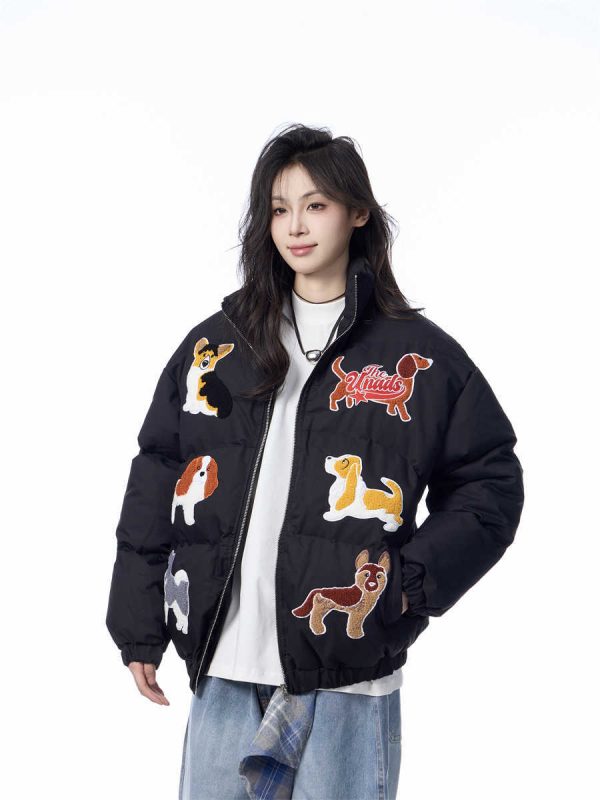 ⁦Women's Loose Retro Puppy Embroidered Cotton-padded Jacket⁩ - الصورة ⁦6⁩
