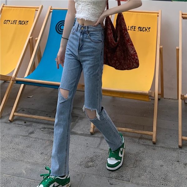 ⁦Summer Slim And Ripped Cropped Straight-leg Jeans For Women⁩ - الصورة ⁦3⁩