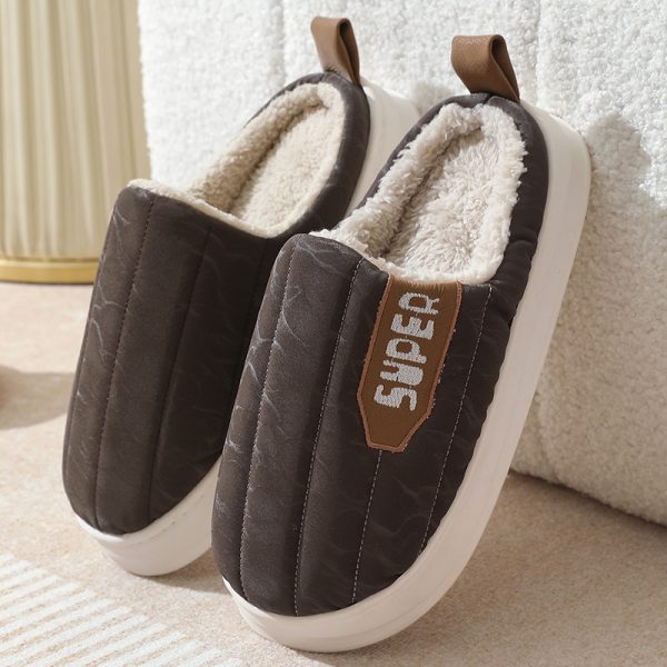 ⁦Striped Home Slippers Waterproof Thick-soled Non-slip Indoor Warm Plush Slippers Women Floor House Shoes Men Couple Autumn And Winter⁩ - الصورة ⁦8⁩
