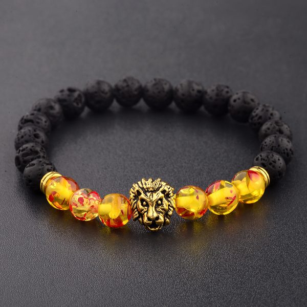 ⁦Black Lava Volcanic Stone Petal Beads Lion Head Accessories Men Domineering Bracelet⁩ - الصورة ⁦4⁩