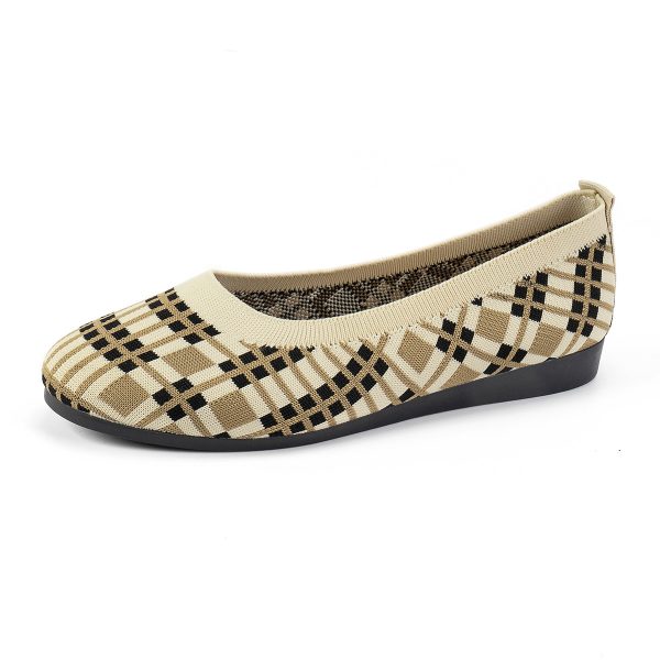 ⁦Fashion Plaid Print Flats Shoes New Fashion Casual Breathable Slip On Round-toe Mesh Shoes For Women⁩ - الصورة ⁦6⁩