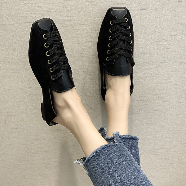 ⁦One-legged Peas Shoes Square Toe All-match Shallow Mouth Flat Single Shoes Women⁩ - الصورة ⁦2⁩