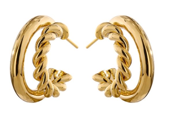 ⁦S925 Special-interest Design Simple Hemp Rope Double C Asymmetric Trending Earrings Ear Clip⁩ - الصورة ⁦6⁩