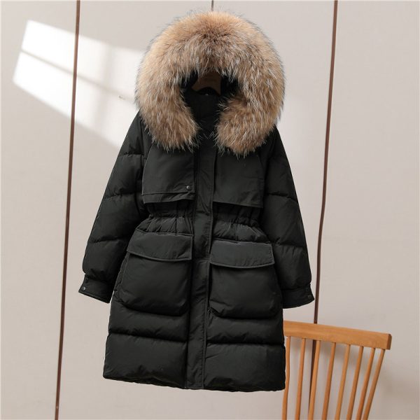 ⁦Big Fur Collar White Duck Down Jacket Overknee Thickened Winter Coat⁩ - الصورة ⁦4⁩