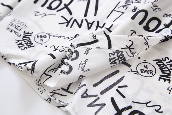 ⁦Vintage Hong Kong Style Chic Letter Print Shirt Top⁩ - الصورة ⁦4⁩