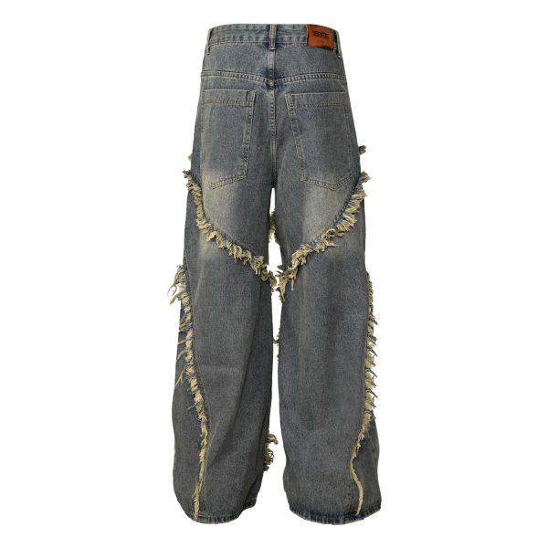 ⁦Wash Distressed Stitching Jeans With Whiskers Same Style For Men And Women⁩ - الصورة ⁦4⁩