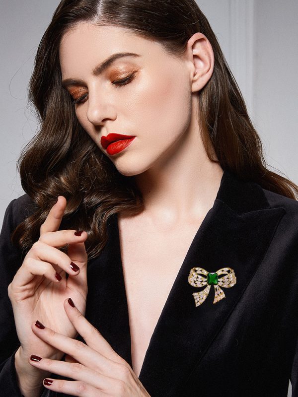 ⁦Zircon Bow Brooch Simple Sweater Corsage Accessories⁩ - الصورة ⁦7⁩
