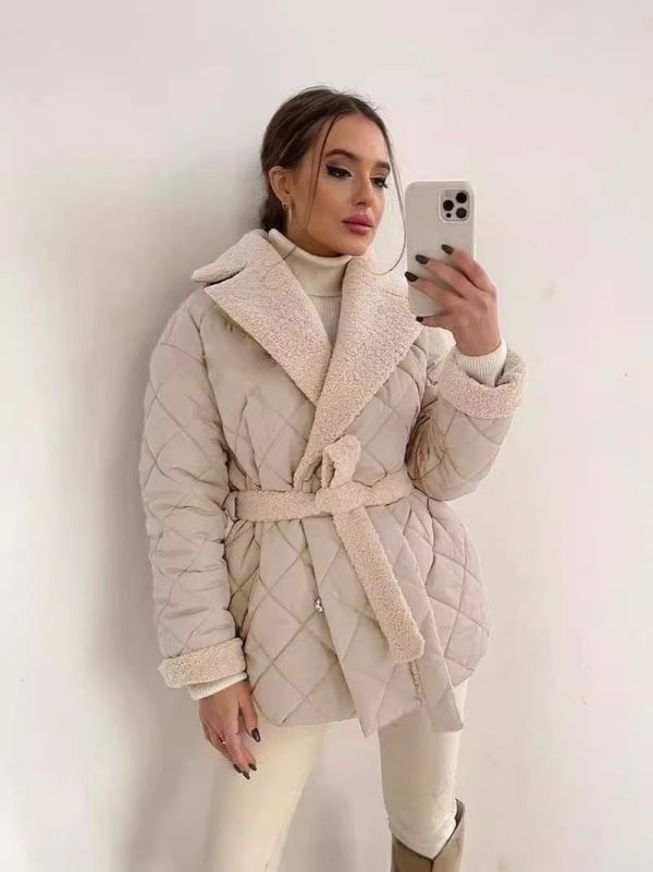 ⁦Winter Lapel Plaid Coat Fashion All-match Waist-tied Design Coat For Women Outwear Clothing⁩ - الصورة ⁦6⁩