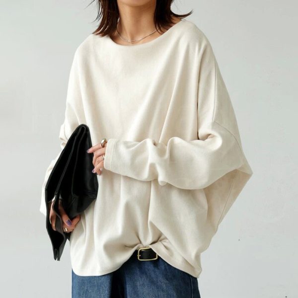 ⁦Autumn Women's Long-sleeved T-shirt Solid Color Loose Top⁩ - الصورة ⁦6⁩