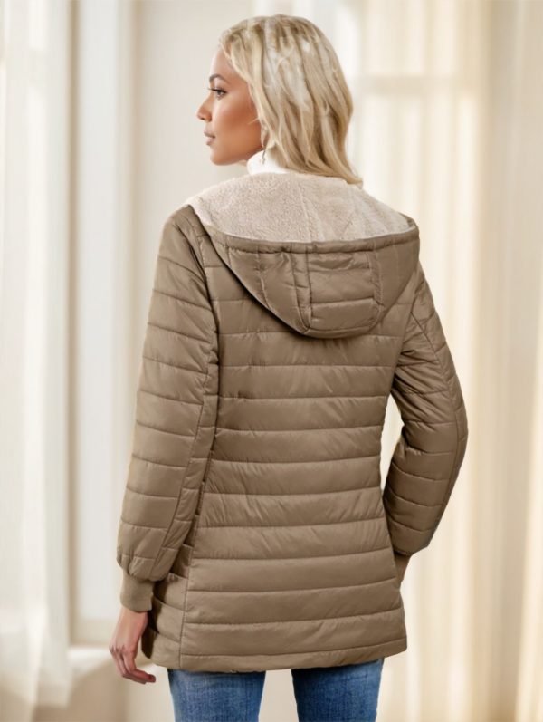 ⁦Aveloria Modichic Casual Versatile Solid Color Fleece Hooded Padded Padded Coat⁩ - الصورة ⁦3⁩