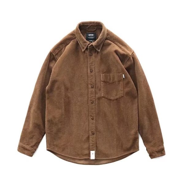 ⁦Vintage Corduroy Shirt Men Loose Cargo Shirt Coat⁩ - الصورة ⁦3⁩