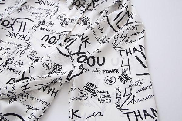 ⁦Vintage Hong Kong Style Chic Letter Print Shirt Top⁩ - الصورة ⁦7⁩
