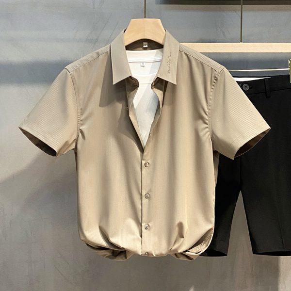 ⁦Striped Shirt Men's Short-sleeved Casual Shirts Slim Business Shirt⁩ - الصورة ⁦3⁩