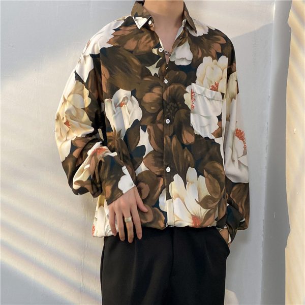 ⁦Vintage Floral Full-printed Long-sleeved Shirt⁩ - الصورة ⁦3⁩