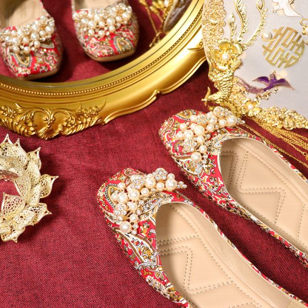 ⁦Women's Square Toe Light Lipstick Red Wedding Shoes⁩ - الصورة ⁦4⁩