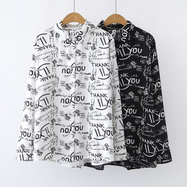 Vintage Hong Kong Style Chic Letter Print Shirt Top