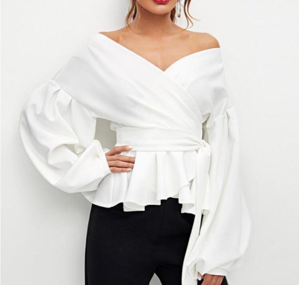 ⁦Women Sexy Shirts Ladies Bowknot Shirt⁩ - الصورة ⁦2⁩