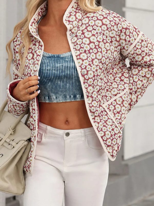 ⁦Autumn And Winter Cotton Printed Contrast Color Women's Cotton Coat⁩ - الصورة ⁦2⁩