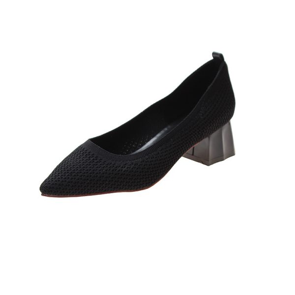 ⁦Women's Thick Heel Shoes With Pointed Toe Net Red Trend⁩ - الصورة ⁦2⁩