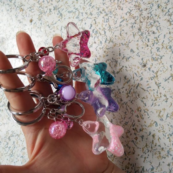 ⁦Acrylic Key Chain Five-pointed Star Oil Keychain Liquid Quicksand Pendant Bag Accessories⁩ - الصورة ⁦9⁩