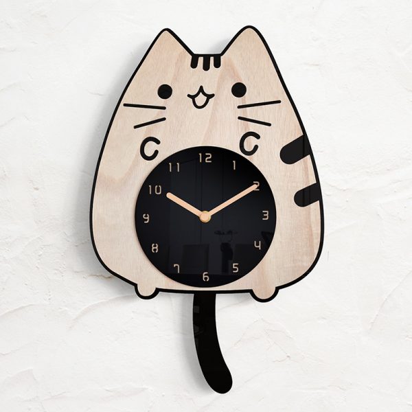 ⁦Wood Cartoon Clock Home Decor Living Room Cat Wag Tail⁩ - الصورة ⁦4⁩