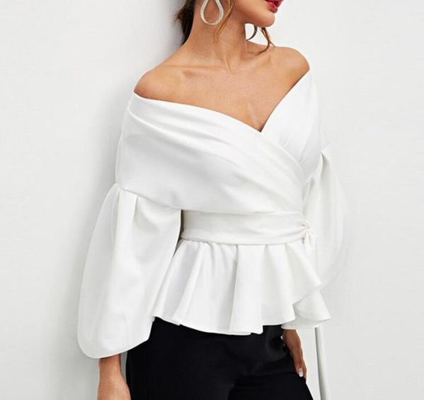 ⁦Women Sexy Shirts Ladies Bowknot Shirt⁩ - الصورة ⁦5⁩