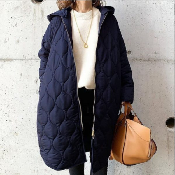 ⁦Autumn And Winter New Diamond Lattice Hooded Cotton Coat Jacket Women's Top⁩ - الصورة ⁦7⁩