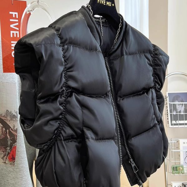 ⁦Autumn And Winter New Down Cotton Flying Shoulder High Waist Short Vest⁩ - الصورة ⁦5⁩