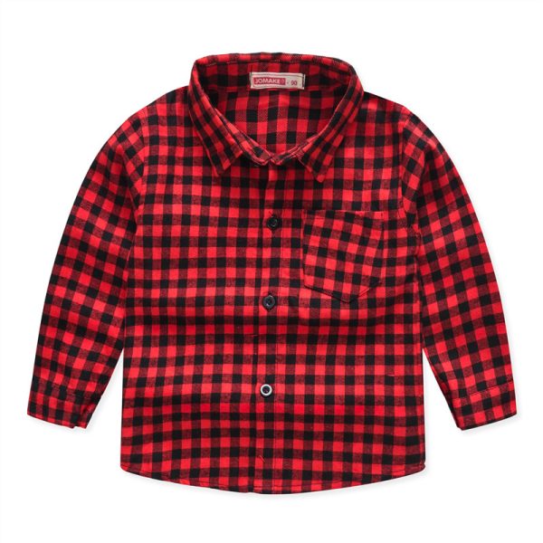 ⁦Boys And Girls Plaid Shirts Handsome Tops For Middle And Small Children⁩ - الصورة ⁦2⁩