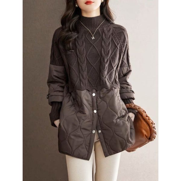 ⁦Women's New Winter Cotton-padded Clothes Splicing Knitwear⁩ - الصورة ⁦2⁩