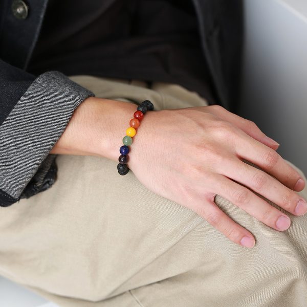 ⁦Rainbow Beaded Volcanic Stone Rainbow Accessories Rainbow Ornament Bracelet Wholesale⁩ - الصورة ⁦5⁩