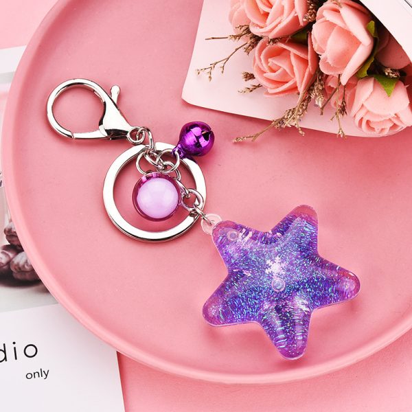 ⁦Acrylic Key Chain Five-pointed Star Oil Keychain Liquid Quicksand Pendant Bag Accessories⁩ - الصورة ⁦3⁩