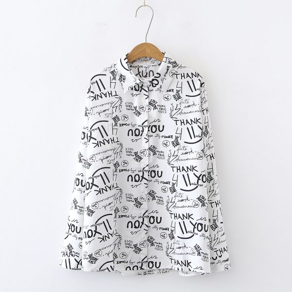 ⁦Vintage Hong Kong Style Chic Letter Print Shirt Top⁩ - الصورة ⁦9⁩