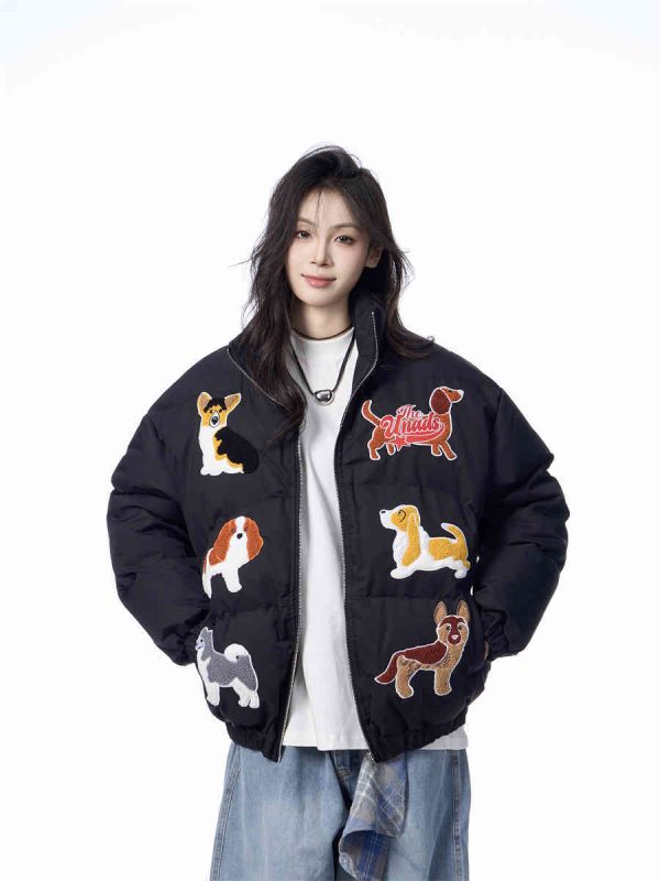 ⁦Women's Loose Retro Puppy Embroidered Cotton-padded Jacket⁩ - الصورة ⁦3⁩