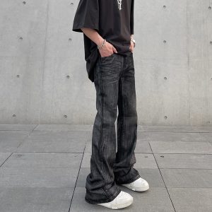 American High Street Batik Coated Second-hand Black Color Jeans Men