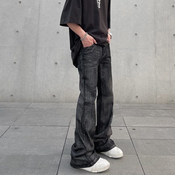 American High Street Batik Coated Second-hand Black Color Jeans Men