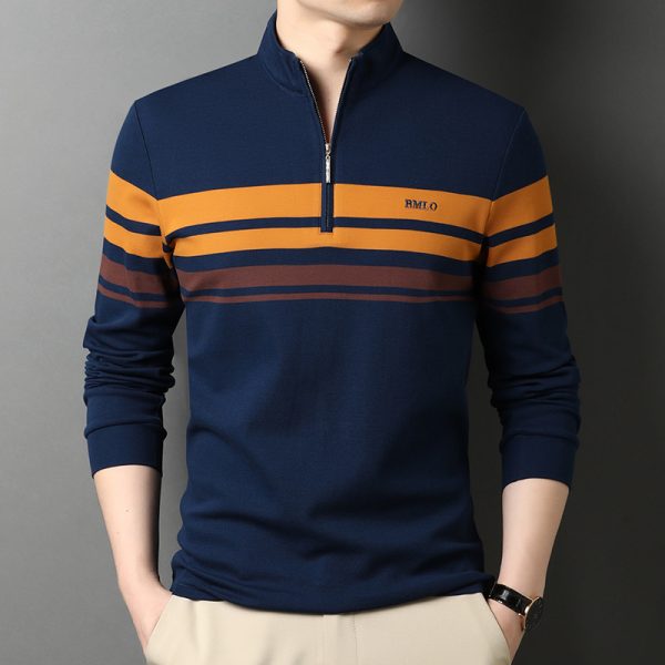 ⁦Men's T-shirts Cotton Stand Collar Long Sleeves⁩ - الصورة ⁦3⁩