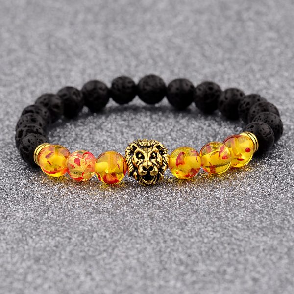 ⁦Black Lava Volcanic Stone Petal Beads Lion Head Accessories Men Domineering Bracelet⁩ - الصورة ⁦5⁩