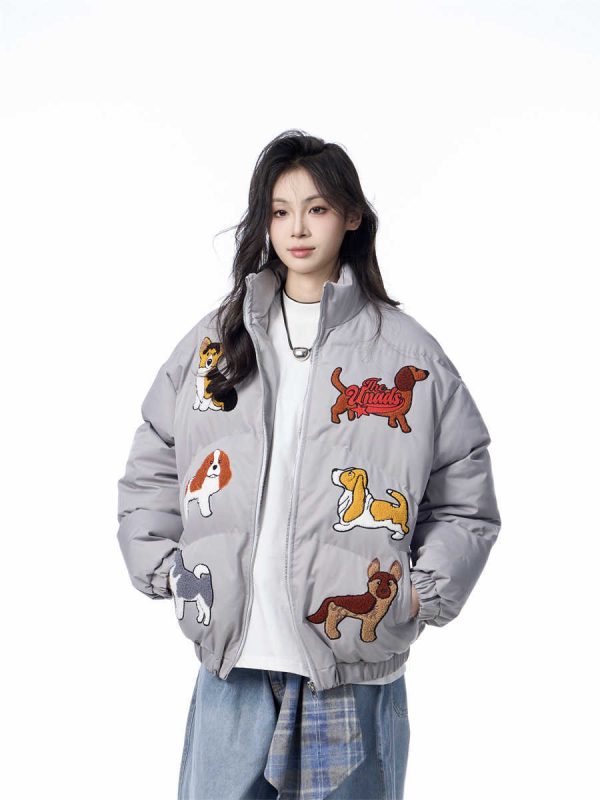 ⁦Women's Loose Retro Puppy Embroidered Cotton-padded Jacket⁩ - الصورة ⁦5⁩