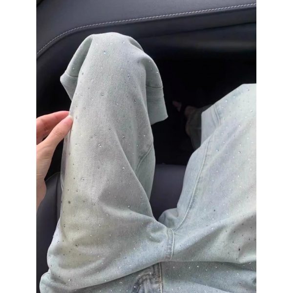 ⁦Straight Jeans For Women, Designer Rhinestones, High Waist, Loose And Slim, Drapey, Narrow Version Wide-leg Pants⁩ - الصورة ⁦5⁩