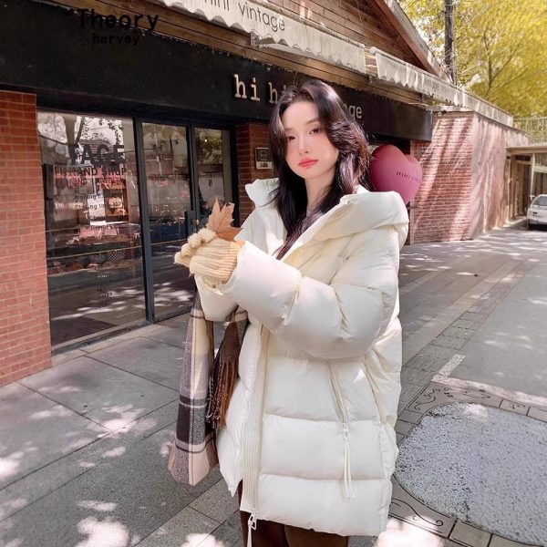 ⁦Women's Cotton-padded Clothes Winter Mid-length 90 White Duck Down Korean Style Sense Of Design Small Thick Warm Jacket⁩ - الصورة ⁦3⁩
