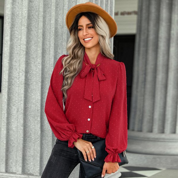 ⁦Women's Bow Temperament Slim Professional Shirt⁩ - الصورة ⁦4⁩