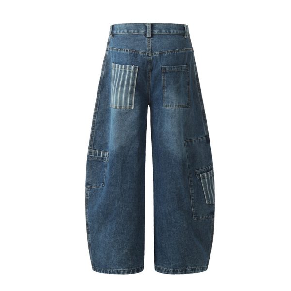 ⁦American Style Vintage Stripe Pocket Stitching Machete Jeans For Men And Women⁩ - الصورة ⁦2⁩