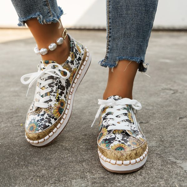 ⁦Color Matching Printing Lace-up Flats Retro Fashion⁩ - الصورة ⁦7⁩