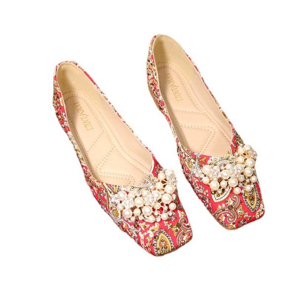 ⁦Women's Square Toe Light Lipstick Red Wedding Shoes⁩ - الصورة ⁦3⁩