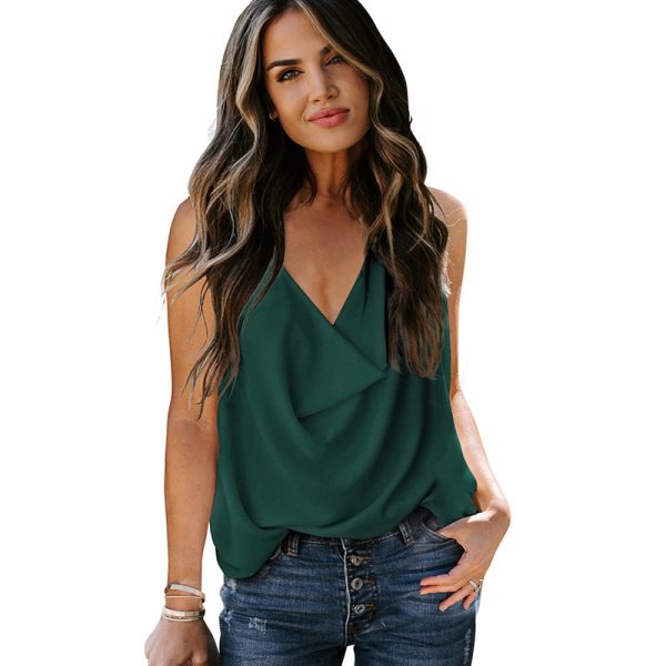 ⁦Top Loose V-neck Chiffon Tank Top Women⁩ - الصورة ⁦10⁩