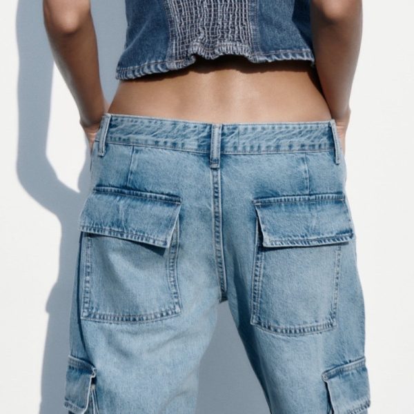 ⁦Women's Fashion Loose Strap Accessories Mid Waist Cargo Jeans⁩ - الصورة ⁦9⁩