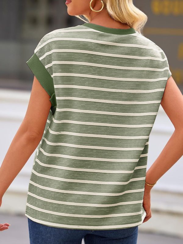 ⁦Women's Striped Short Sleeve T-Shirts Casual Loose Fit Color Block Crew Neck Summer Tops⁩ - الصورة ⁦3⁩