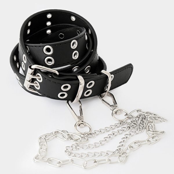 ⁦Jeans With Cutout Air Eye Punk Casual Belt⁩ - الصورة ⁦3⁩