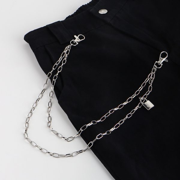 ⁦Double Metal Lockhead Chain Hip Hop Men And Women With Silver Punk Hollowed-out Chain Bundy Hip Hop Jeans Accessories⁩ - الصورة ⁦5⁩